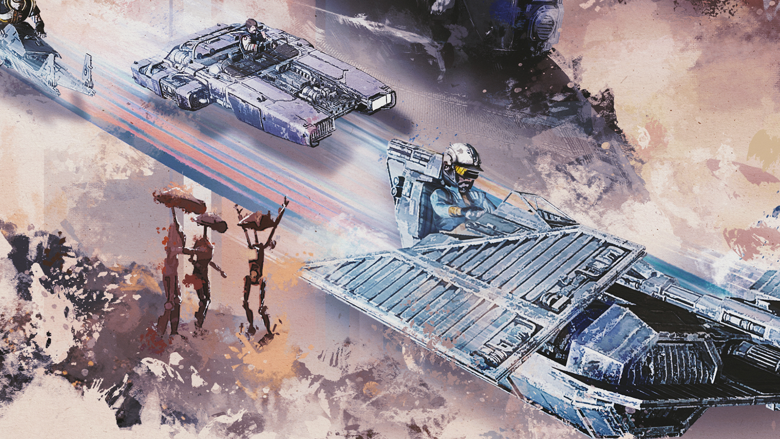 A close up of racers in key art for a Star Wars game