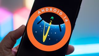 Android 14 logo on a Galaxy S23 Ultra