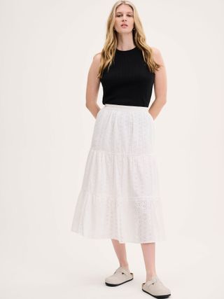 Carmellite Tiered Skirt in White | Omnes | Skirts | Sustainable 
Affordable Clothing | Shop Women's Fashion