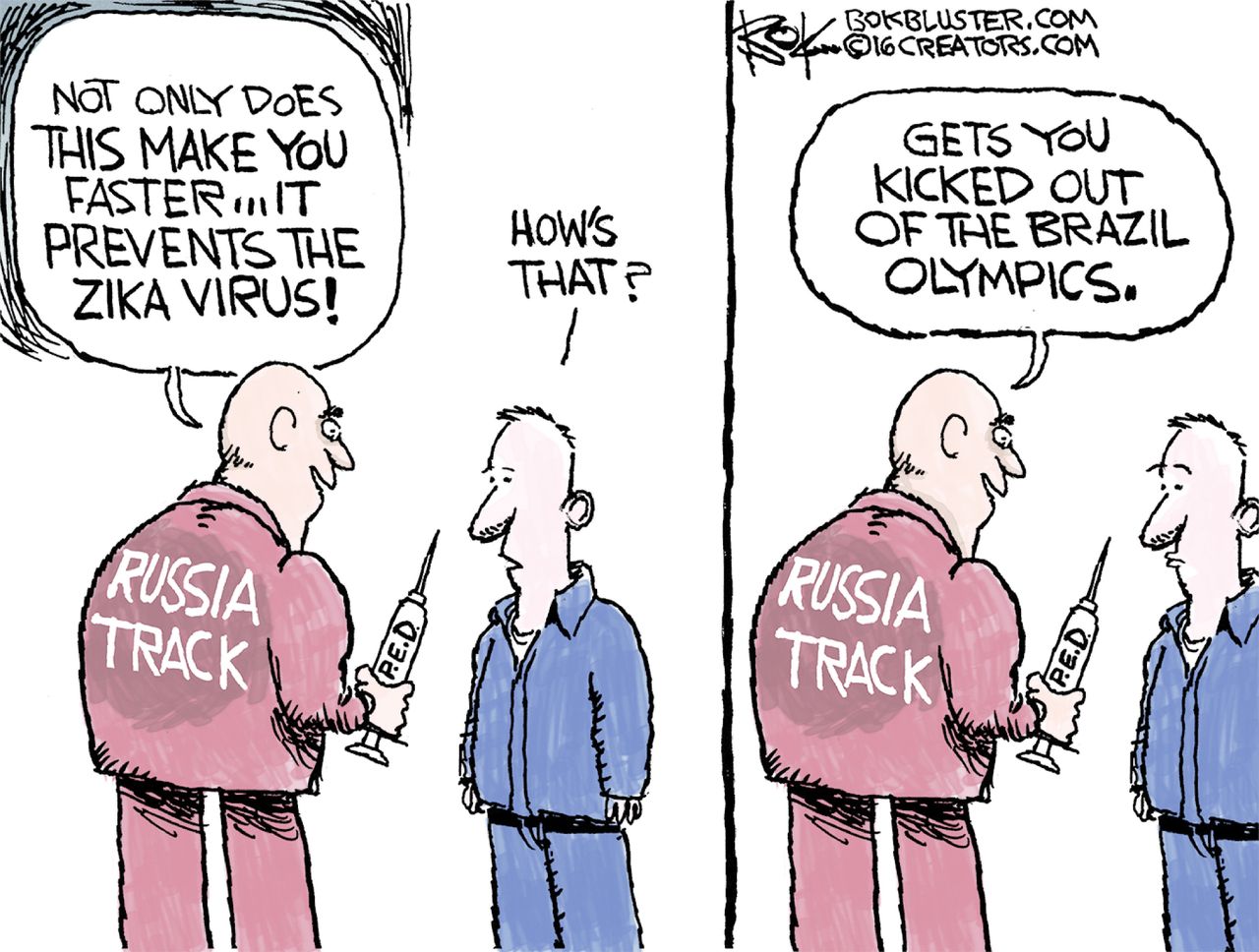 Editorial cartoon World sports Olympics Russian Doping Rio 2016