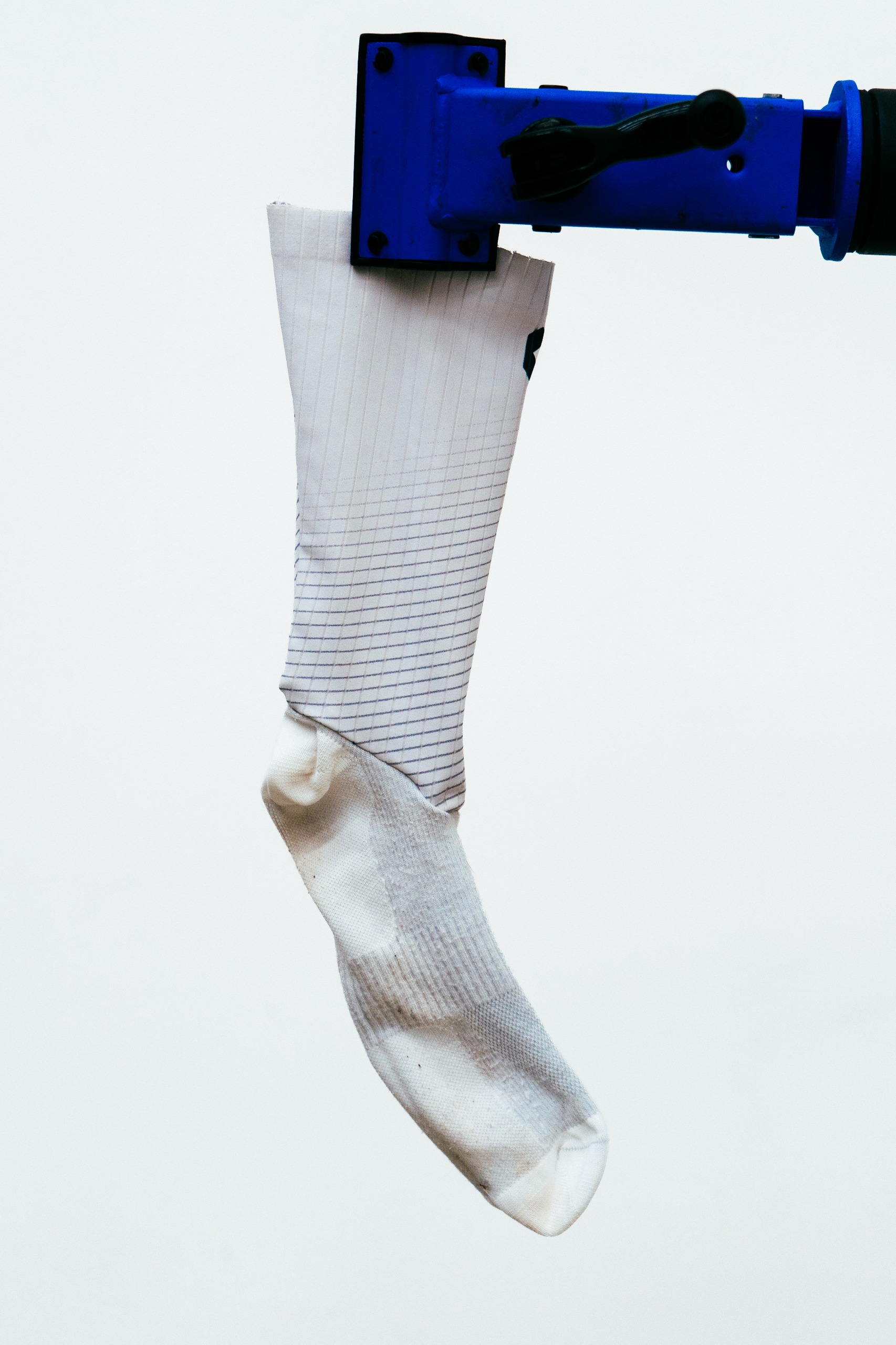 A close up shot of some socks being tested in the wind tunnel