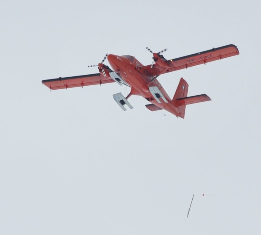 A GPS javelin being dropped by researchers above Antarctica in January, 2013. 