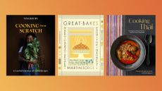 Book covers of 'Cooking from Scratch' by Toya Boudy, 'Great Bakes' by Martin Sorge, and 'Cooking Thai' by Pim Techamuanvivit and Andrea Nguyen