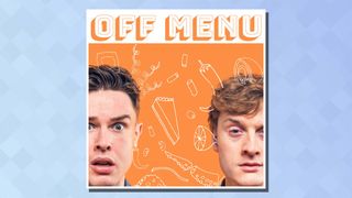 The logo of the Off Menu podcast on a blue background