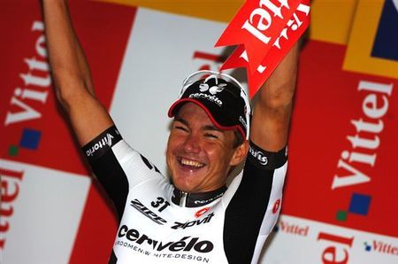 An elated Heinrich Haussler on the Tour de France podium