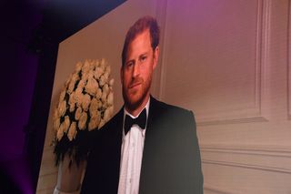 LONDON, ENGLAND - SEPTEMBER 01: Prince Harry, Duke of Sussex appears via video link at the 24th GQ Men of the Year Awards in association with BOSS at Tate Modern on September 1, 2021 in London, England. (Photo by David M. Benett/Dave Benett/Getty Images for Hugo Boss UK)