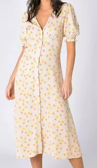 Burgs Printed V-Neck Button Through Midi Tea Dress | $75/£59 | Marks &amp; Spencer