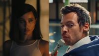 Kravitz in The Batman and Styles in his Dance No More Video sideby side.