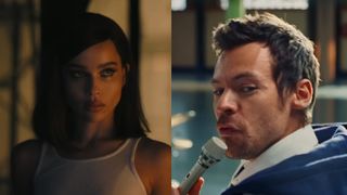 Kravitz in The Batman and Styles in his Dance No More Video sideby side.