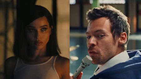 Kravitz in The Batman and Styles in his Dance No More Video sideby side.