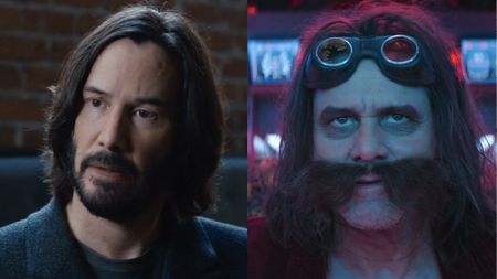 Side by side: Neo in diner in The Matrix Resurrections, close-up of Dr. Roboto's face in Sonic the Hedgehog 3