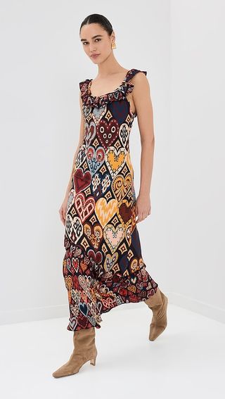 Farm Rio Hearts Ikat Black Maxi Dress