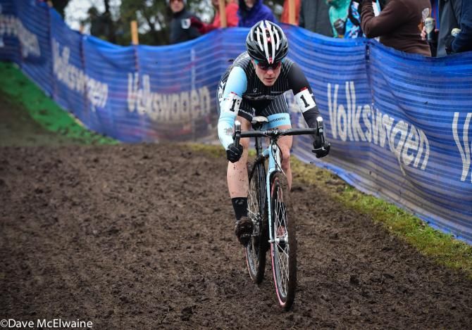 Katie Compton (Trek Factory Racing) leading near the end of lap one