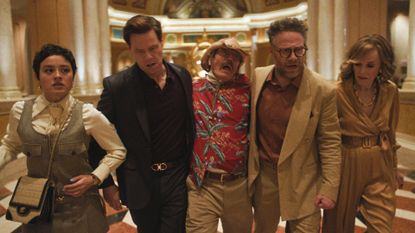 Chase Sui Wonders, Ike Barinholtz, Bryan Cranston, Seth Rogen and Catherine O&rsquo;Hara in The Studio