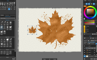Rebelle 7 review; a leaf painting is resized in a digital art app