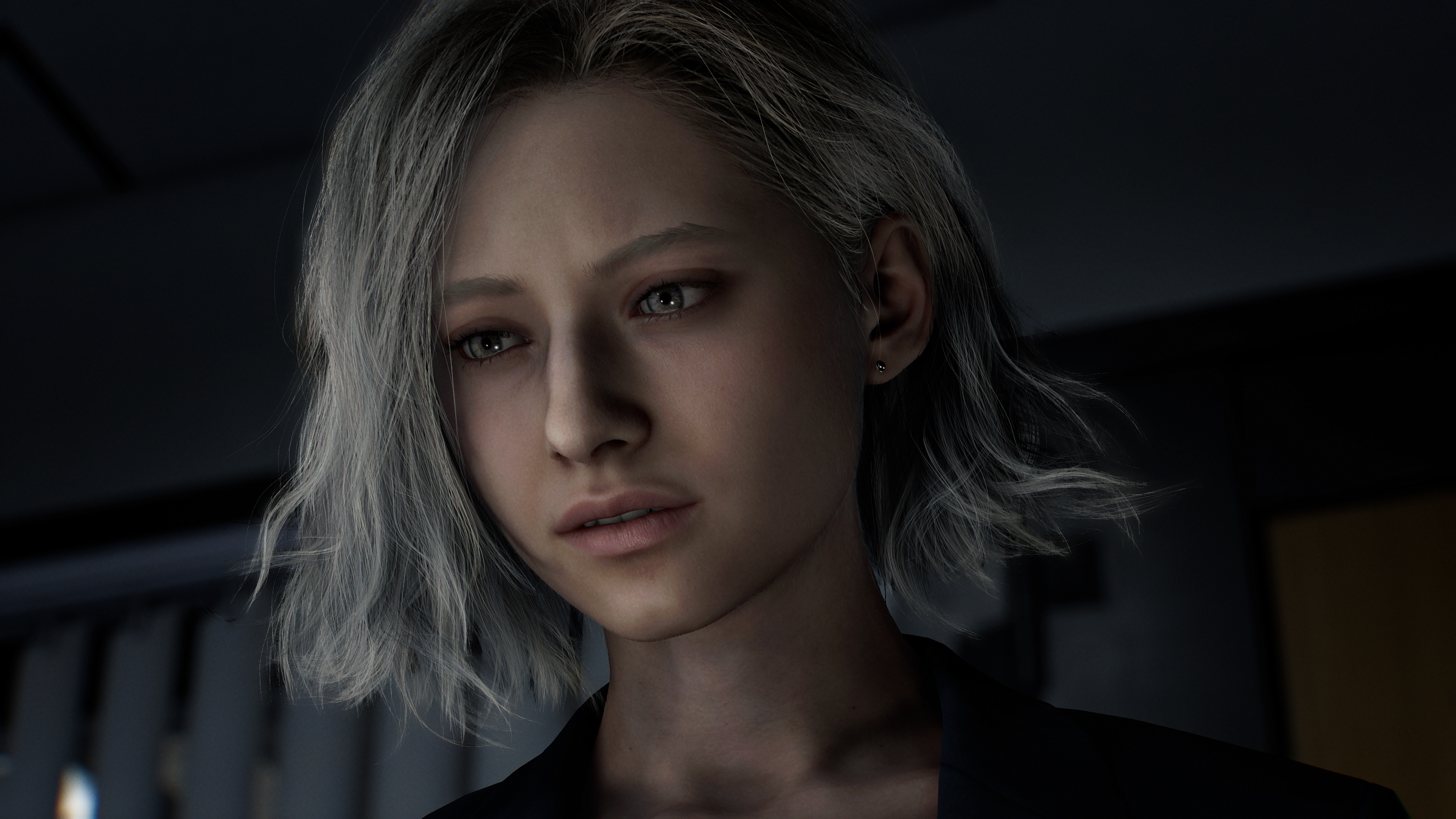 Official Resident Evil Requiem screenshot featuring the main character&#039;s face