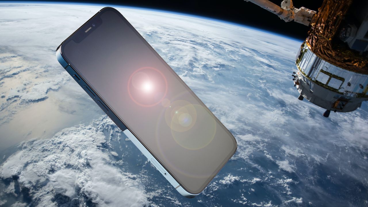 iPhone next to satellite in space