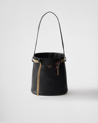 Prada, Buckle Leather Bucket Bag with Jeweled Belt