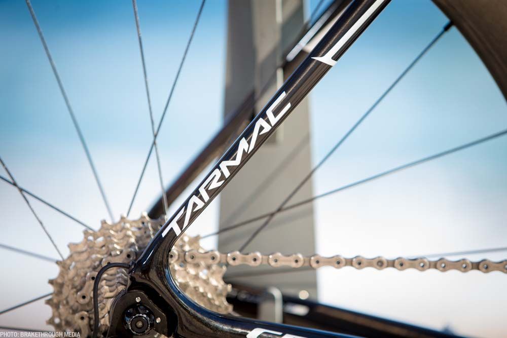 The Tarmac logo is on the bottom of the seat stays