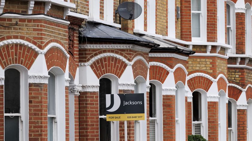 A 'For Sale' sign outside homes on February 04, 2025 in South London, England