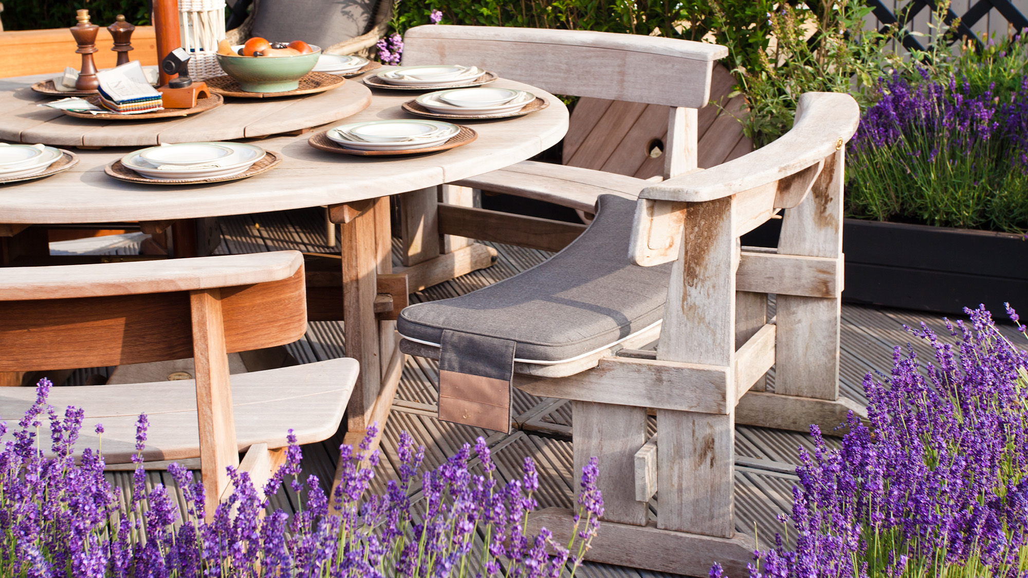 Lavender planted around sitting area