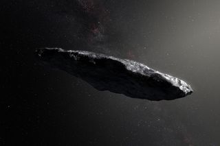 Artist's concept of 'Oumuamua, an interstellar object that was discovered zooming through our solar system in 2017. A new study determined that a small meteor that hit Earth in 2014 came from interstellar space as well.