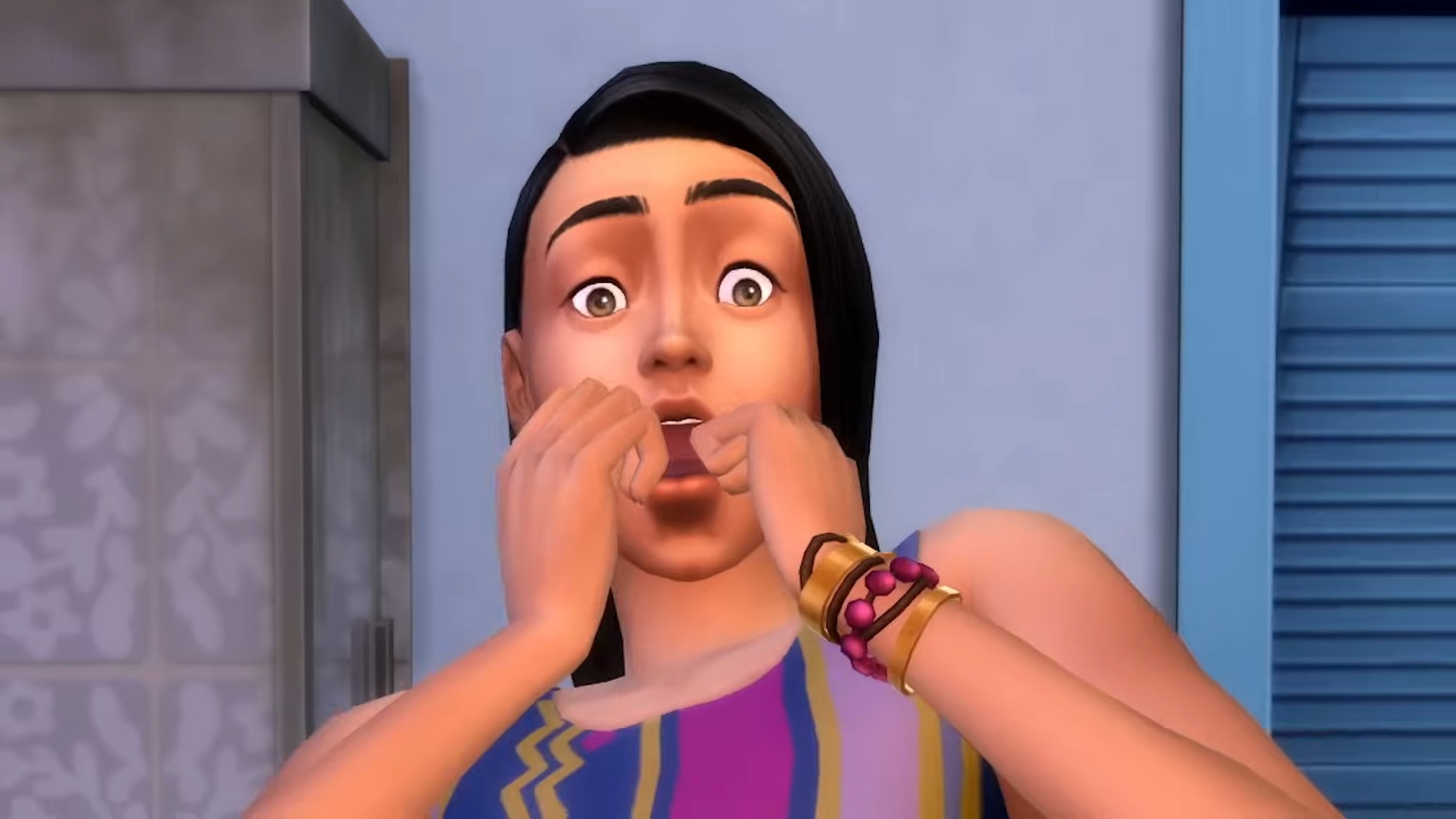 The Sims 4 - a Sim reacting with shock