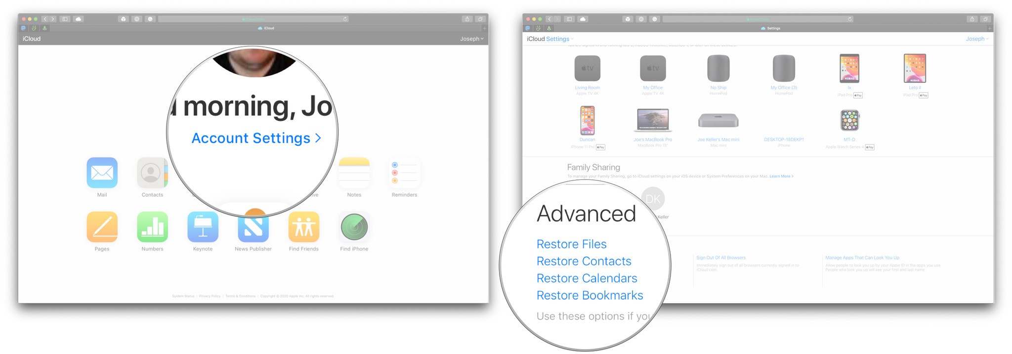 iCloud Settings, early 2020