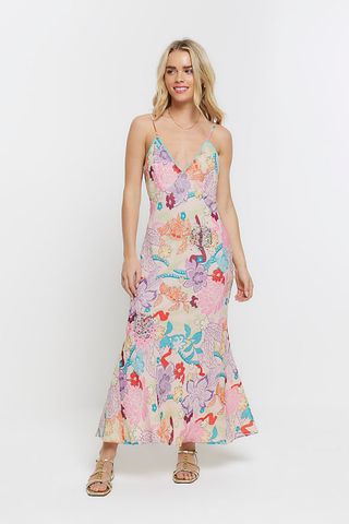 River Island Petite Pink Floral Sequin Slip Maxi Dress