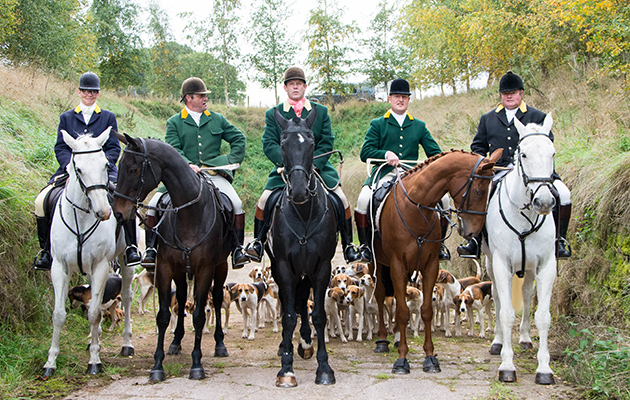 At the meet. From left to right, Anna Ernsting; Field Master. Martin Bingham; 1st Whip. Ryan Powell; Field Master. Simon Dunn; Master Huntsman. Major Jonathan Seed; Chairman.