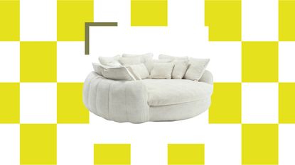 round sofa bed with cushions