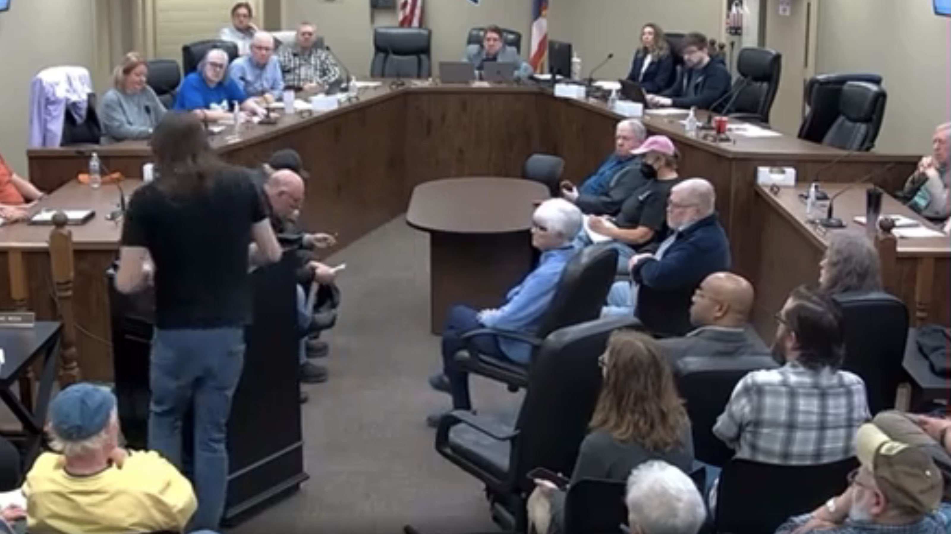 Mr Hollingsworth speaking at a city council planning meeting for the city of Ravenna, in Ohio.