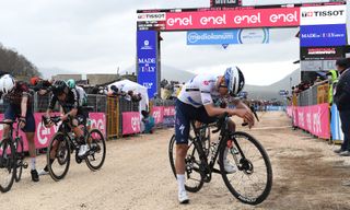 Remco Evenepoel battles to the finish on stage nine of the Giro d'Italia