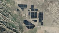 The Topaz Solar Farm in California, which covers 9.5 square miles (25.6 square kilometers), as seen from space.