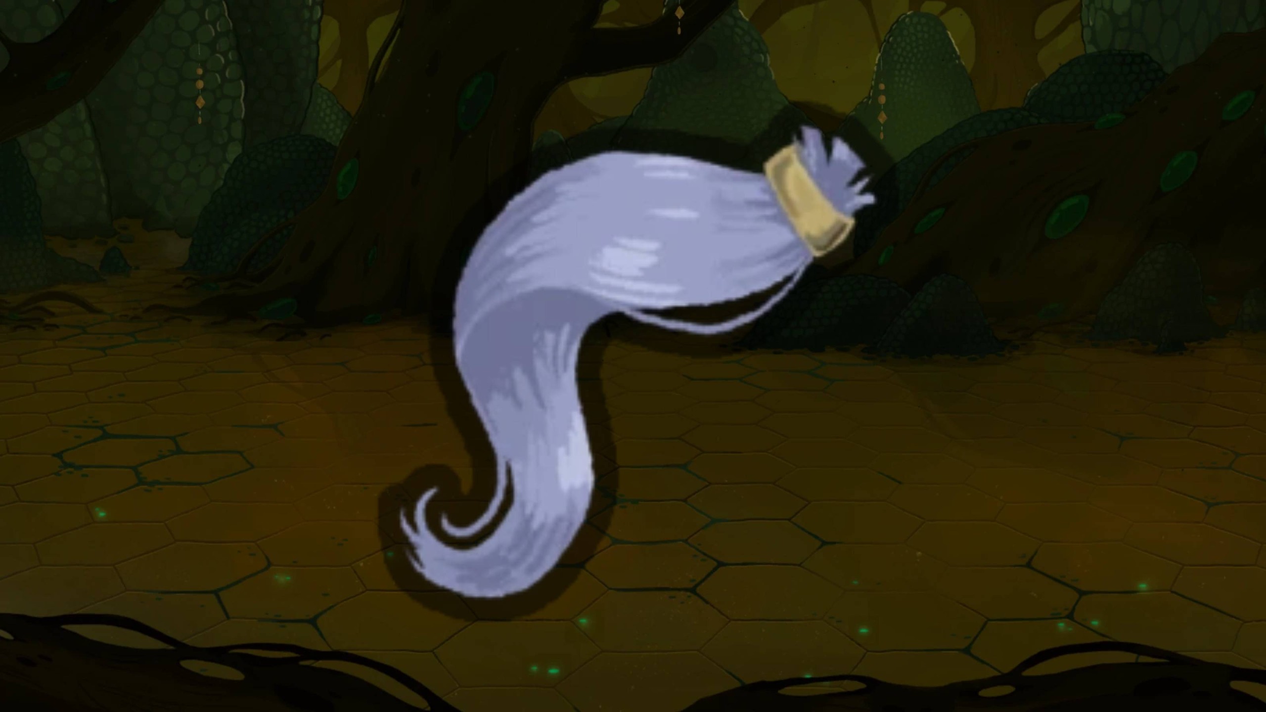 Silken Tress artifact blown up against a Slay the Spire 2 background