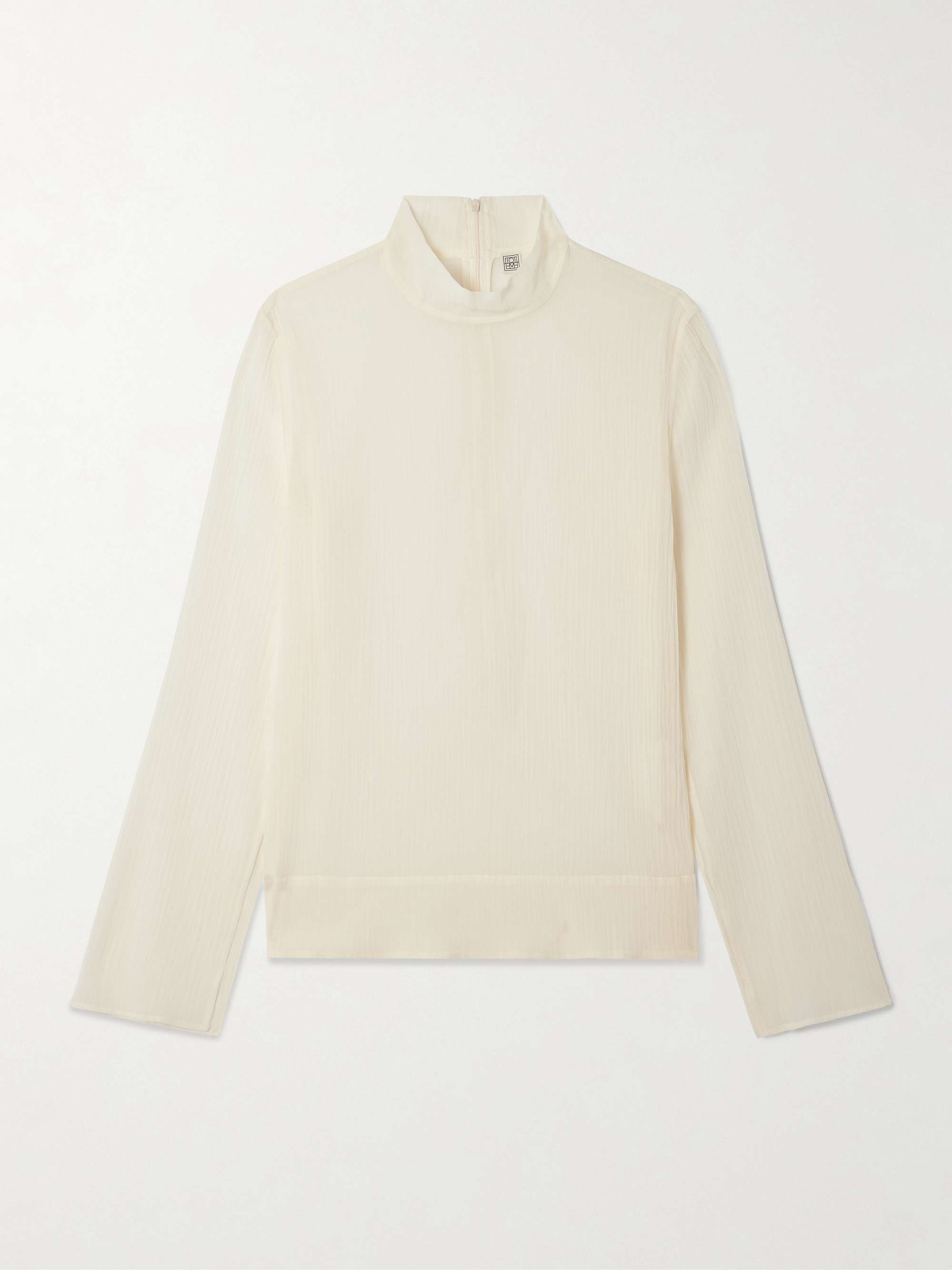 Cotton and Silk-Blend Crepon Turtleneck Blouse