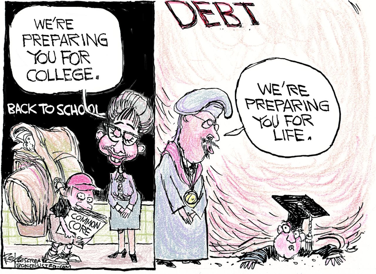 Editorial cartoon U.S. Common Core College Debt