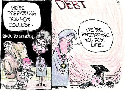 Editorial cartoon U.S. Common Core College Debt