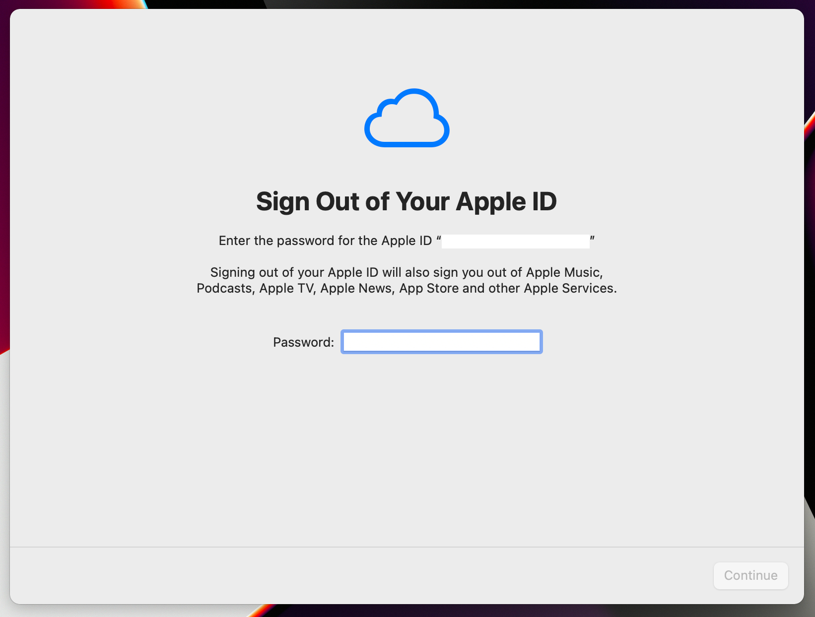 Выход из Apple ID в macOS
