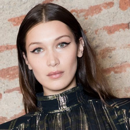 Model Bella Hadid is seen wearing eyeliner backstage ahead of the Alberta Ferretti show during Milan Fashion Week Fall/Winter 2018/19 on February 21, 2018 in Milan, Italy. 