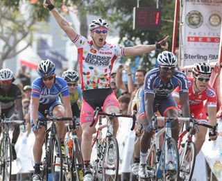 Brad Huff (Jelly Belly) wins the 2012 Dana Point Grand Prix ahead of second place Justin Williams (Cash Call Mortgage) and third place Ben Swedberg (California Giant)