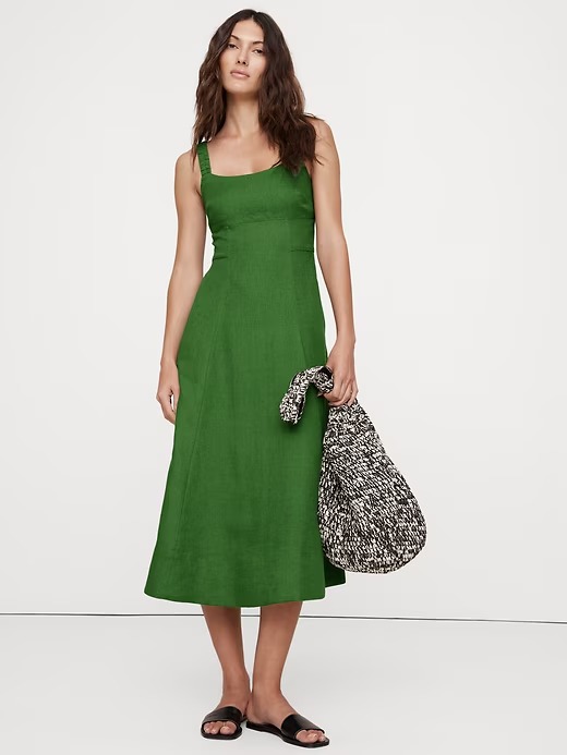 Banana Republic, Linen Square-Neck Midi Dress