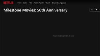 A screenshot of the blank UK page for Netflix's Milestone Movies collection