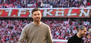 Head coach Xabi Alonso of Bayer 04 Leverkusen looks on ahead of the Bundesliga match between 1. FC Köln and Bayer 04 Leverkusen at RheinEnergieStadion on March 3, 2024 in Cologne, Germany. (Photo by Ralf Ibing - firo sportphoto/Getty Images)