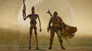 IG-11 and the Mandalorian portrayed together in artwork that features during the end credits.