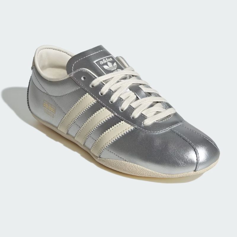 metallic silver adidas tokyo trainers