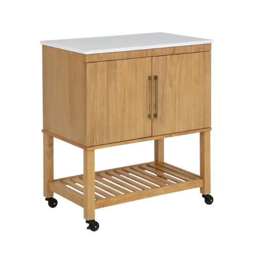 Wayfair, Wood Kitchen Cart with Granite Top and Locking Casters