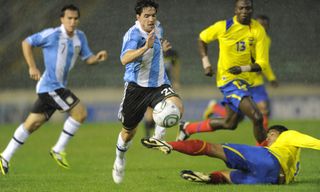 Argentina take on Ecuador in a friendly at the Estadio José María Minella in April 2011.