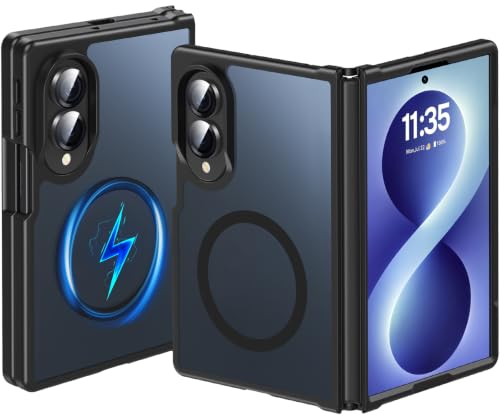 Owkey Magnetic for Samsung Galaxy Z Fold 8 Case, Fit for Magsafe, Slim Thin Translucent Matte Back Non-Slip Hard Pc Shockproof Phone Cover for Z Fold 8 7.6 Inch,black