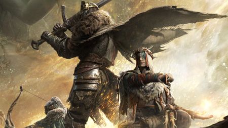 Key art for Mistfall Hunter showing a group of player characters of different classes, cropped for a header